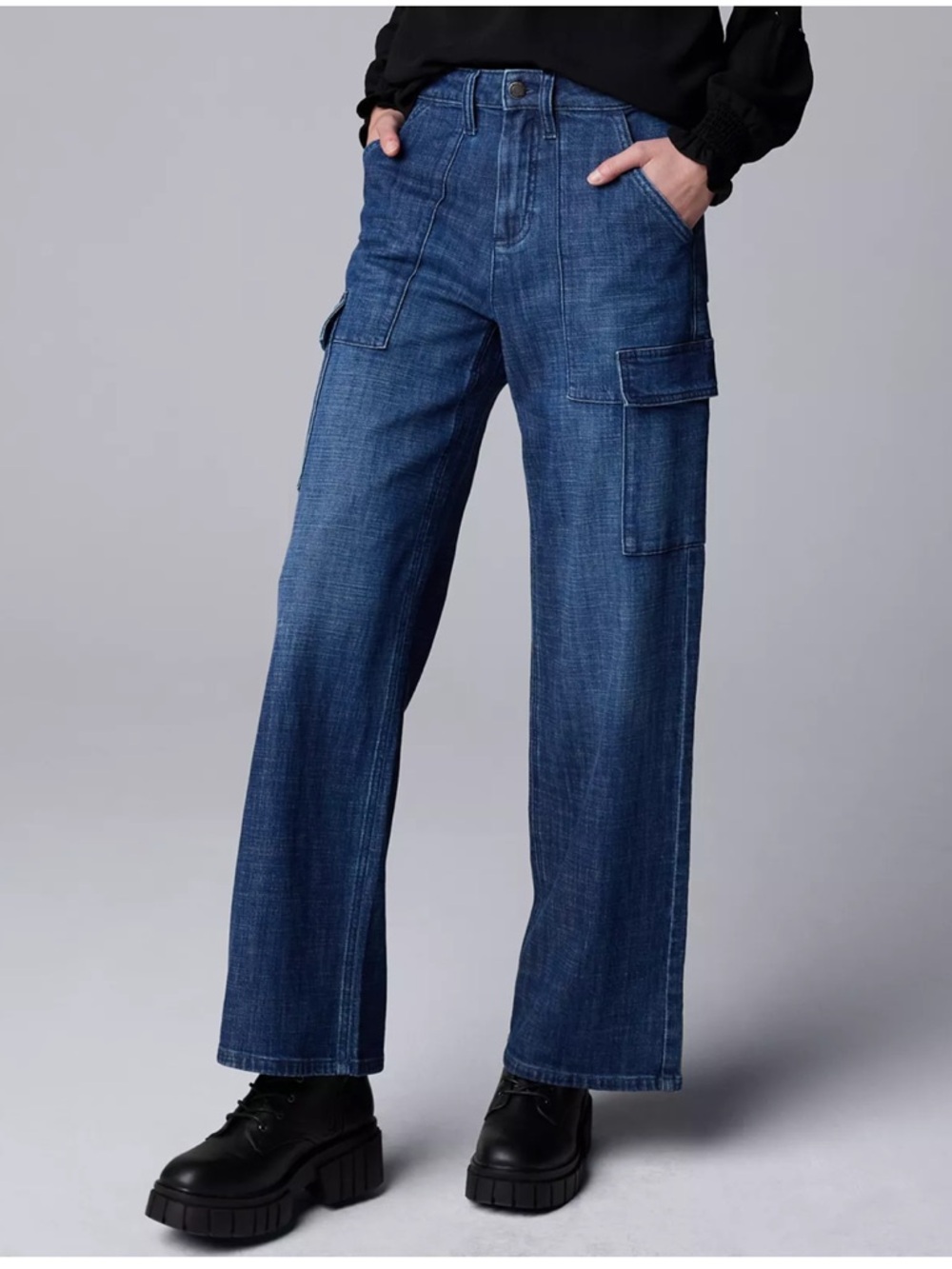 Women’s High Waist Wide-Leg Cargo Utility Jeans Women’s 18